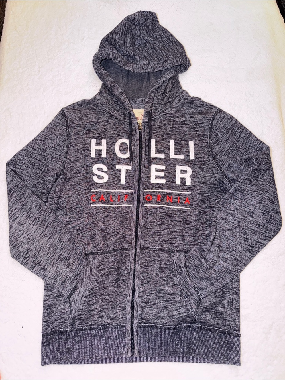 Hollister California Gray Fleece Full Zip Logo Hoodie w/ Pockets Men S